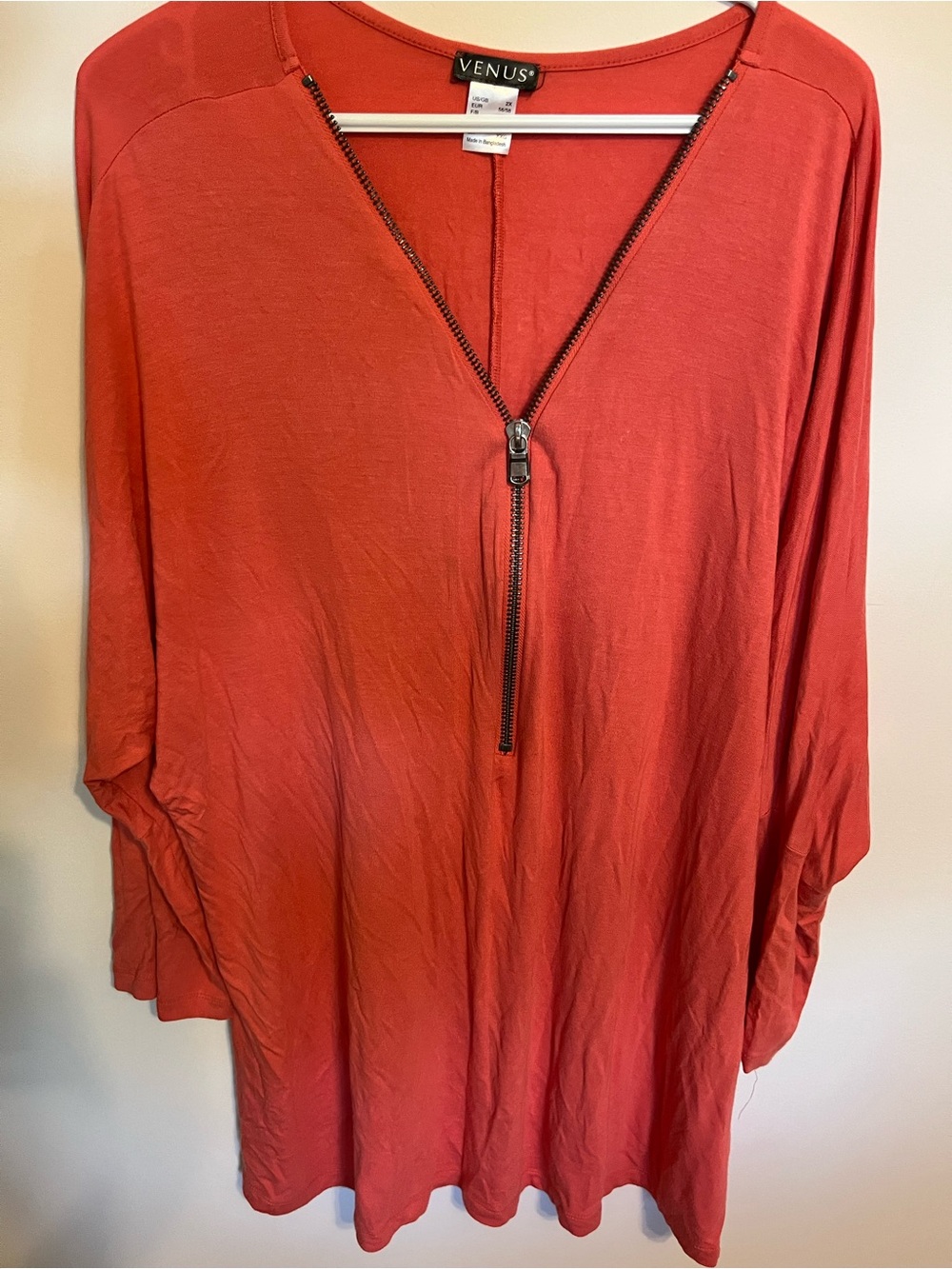 VENUS Coral Zip-Front Tunic Top